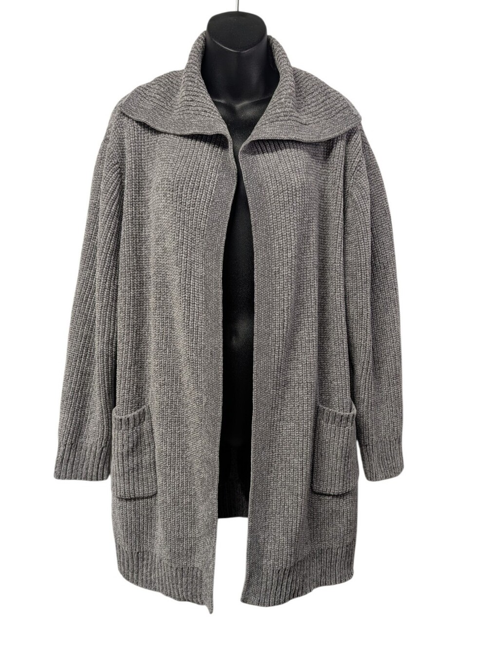 Ruby Rd. Womens Gray Knit Collared Open Front Cardigan Sweater Pockets Plus 1X